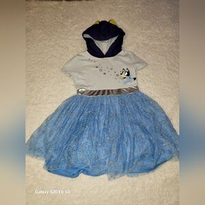 BLUEY * Blue Girls Dress * Bluey Print * Size 6/7 * With Hoodie *